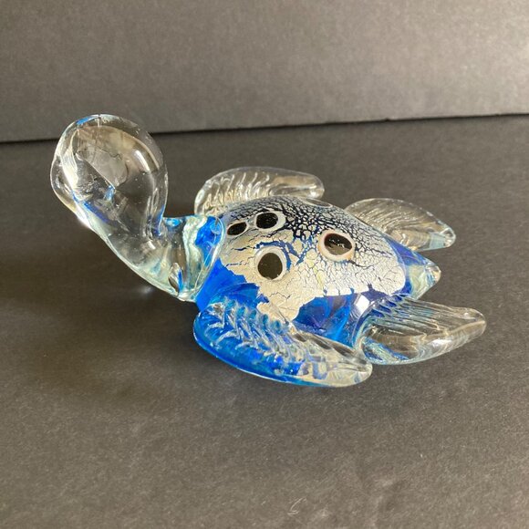 Art Glass Sea Turtle Blue And Silver Figurine Paperweight - Picture 3 of 7